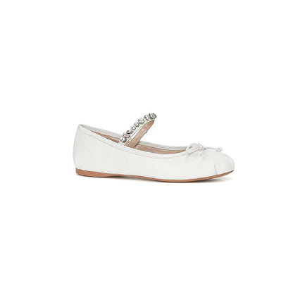 Ana - Bailarinas de Satén con Pedrería y Punta Redonda Super Suaves | Zapatos de Ballet Elegantes