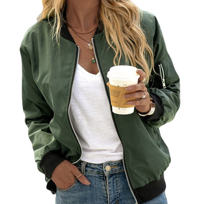 Chaqueta bomber larga de mujer con cremallera – LIRAYA