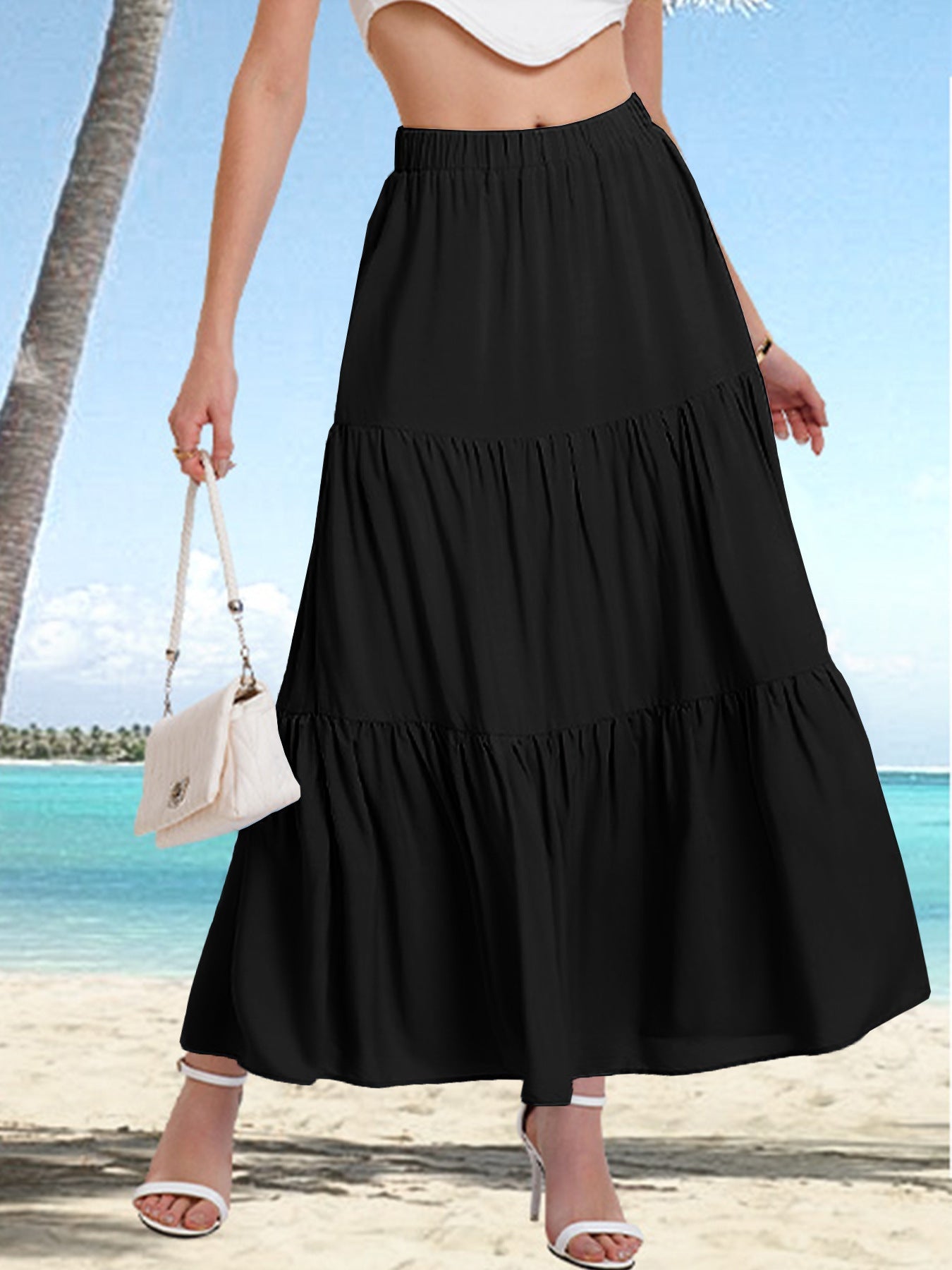 Falda midi de mujer con cintura alta y volantes en capas – BASILISA