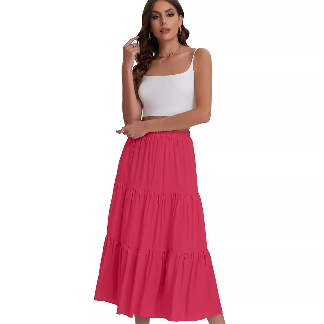 Falda midi de mujer con cintura alta y volantes en capas – BASILISA