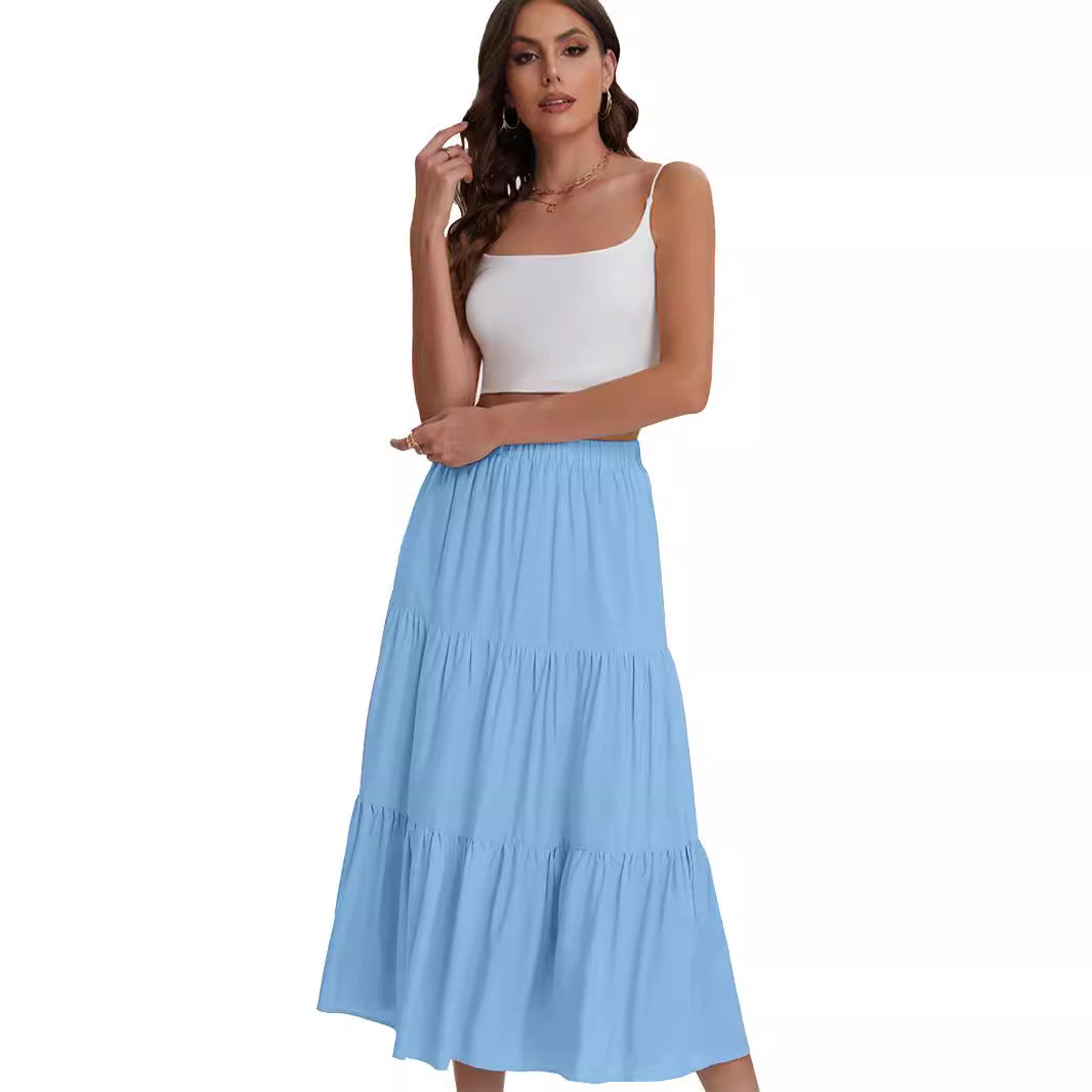 Falda midi de mujer con cintura alta y volantes en capas – BASILISA