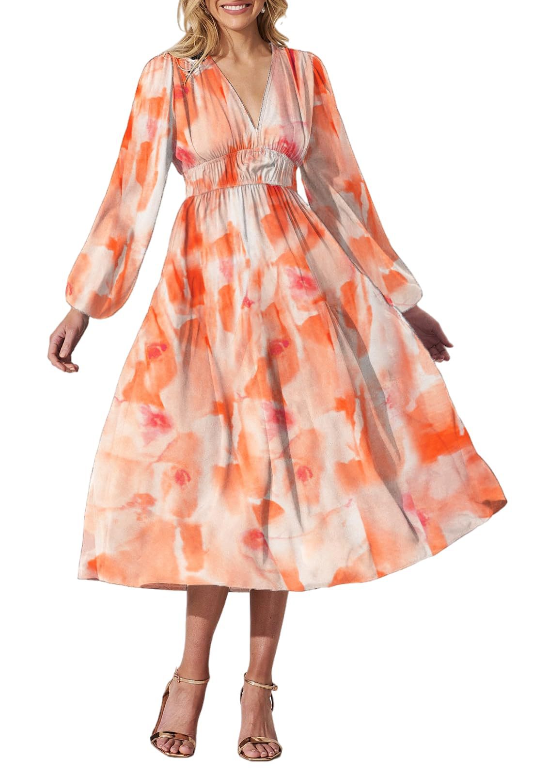 Vestido midi floral con vuelo romántico y escote cruzado – AMARELLA