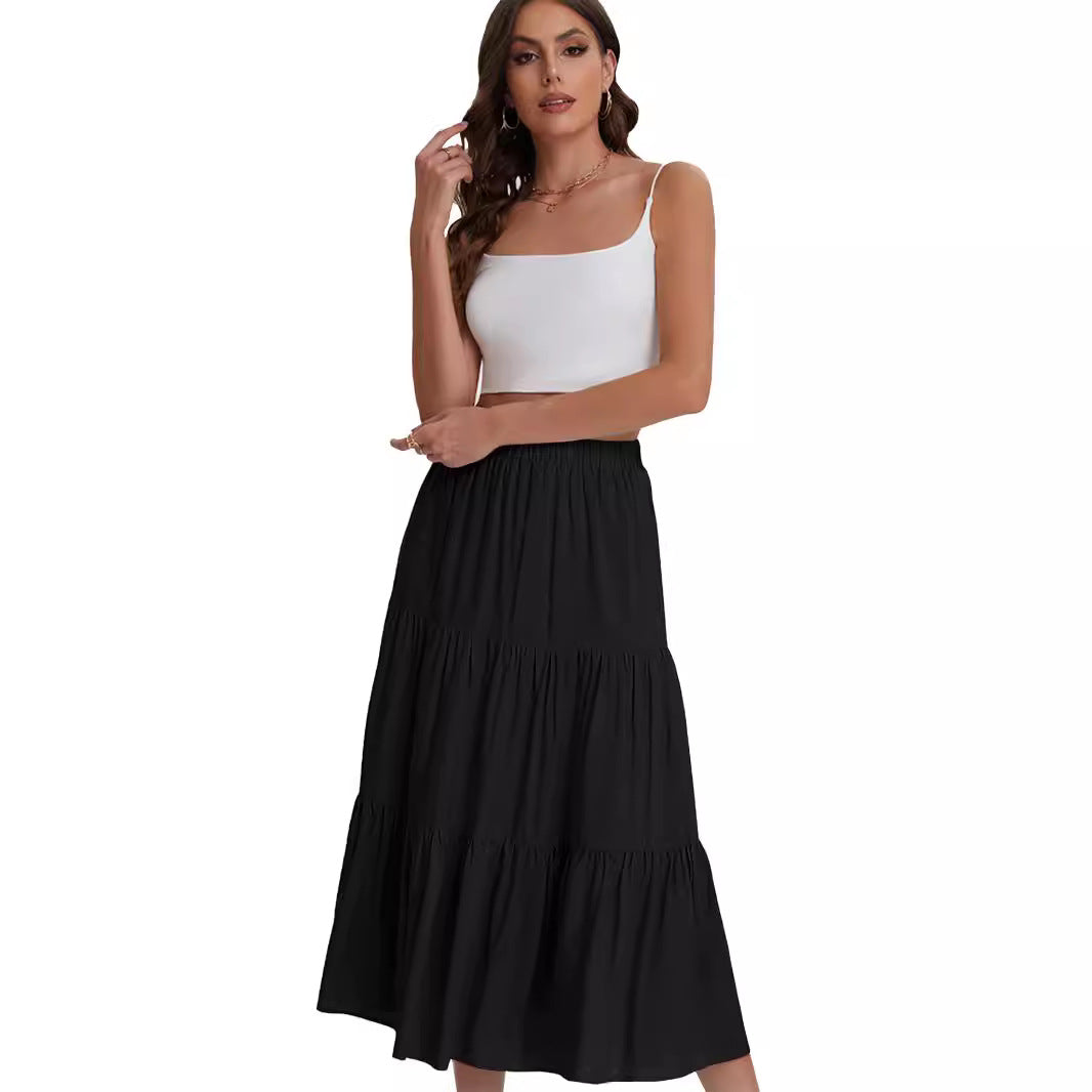 Falda midi de mujer con cintura alta y volantes en capas – BASILISA