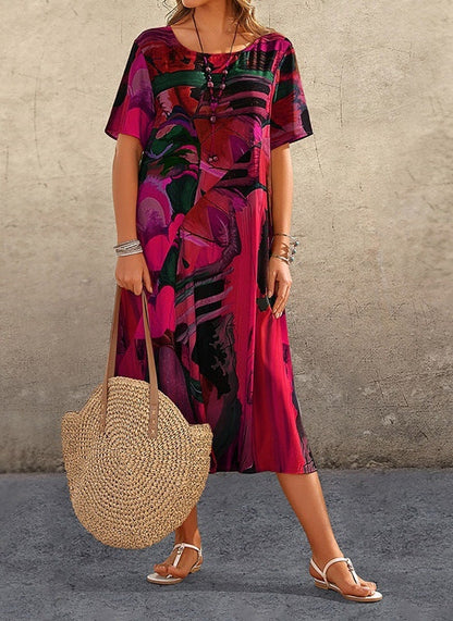 Vestido Maxi Casual Impreso de Mujer con Corte Suelto y Estilo Veraniego – Aiah