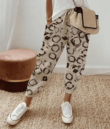 Pantalón relajado de lino y algodón con estampados – CLARISSE