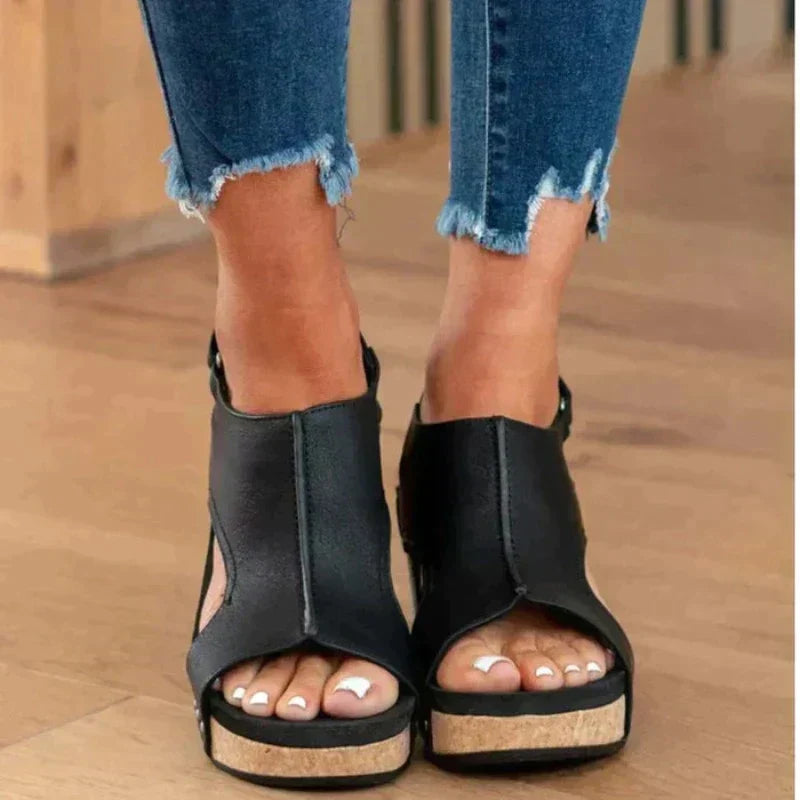 Sandalias de cuña con punta abierta y ajuste cómodo para mujer – LINA