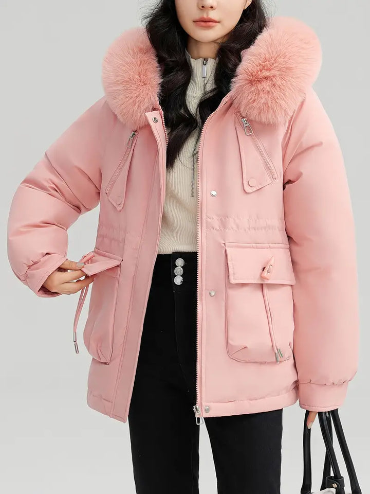 GIORGIA – Chaqueta de invierno casual para mujer con cuello de piel desmontable