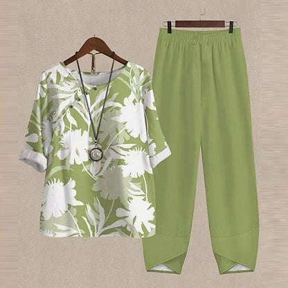 Conjunto de blusa floral y pantalón recto para mujer – FLOREA