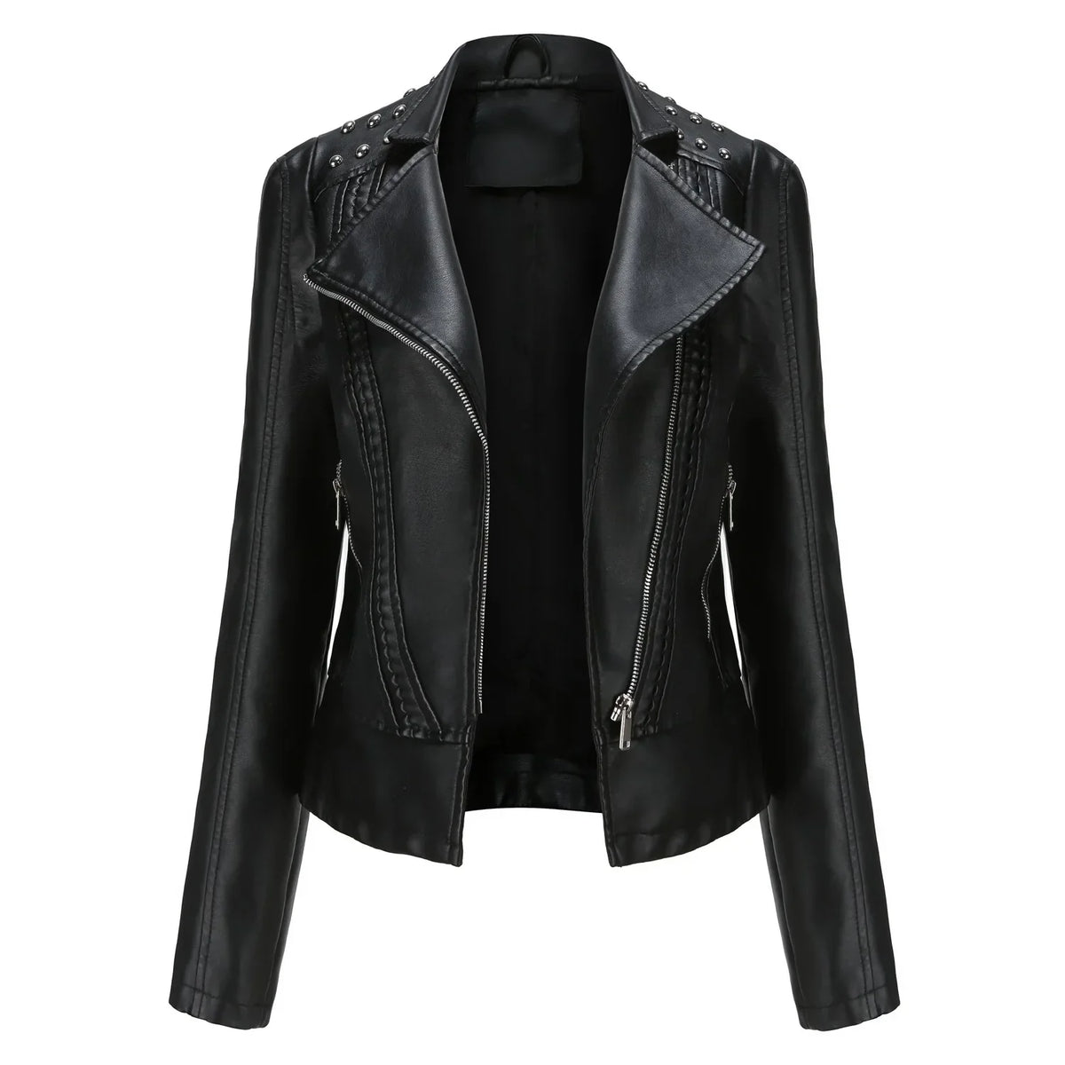 DOUTZEN - Chaqueta de cuero slim con estilo para mujeres