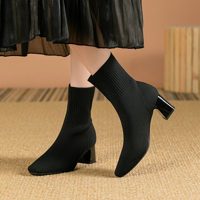 Botines negros para mujer con tacón cómodo – EVELONIS