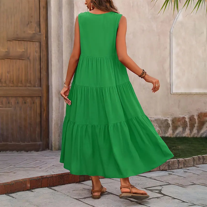 Vestido de verano sin mangas con escote en V y corte A – AROA