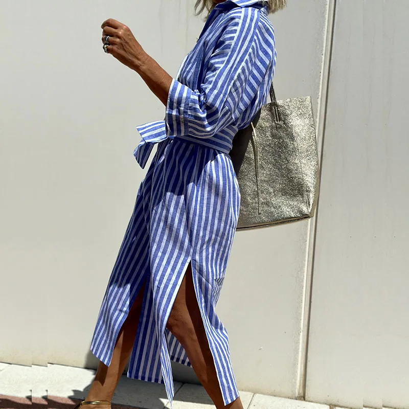 Vestido camisero de algodón con rayas y corte relajado – KARELIA