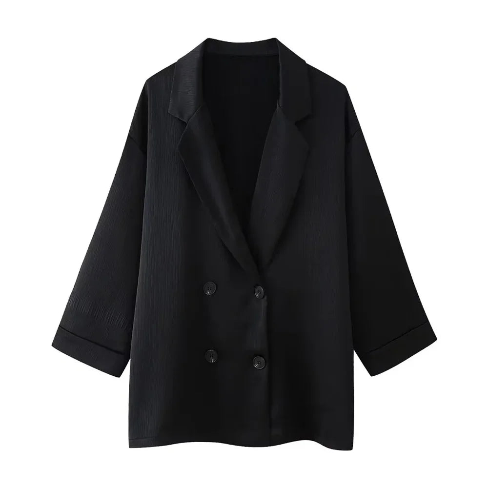 Conjunto elegante de blazer cruzada y pantalón palazzo para mujer – VÉRONIQUE
