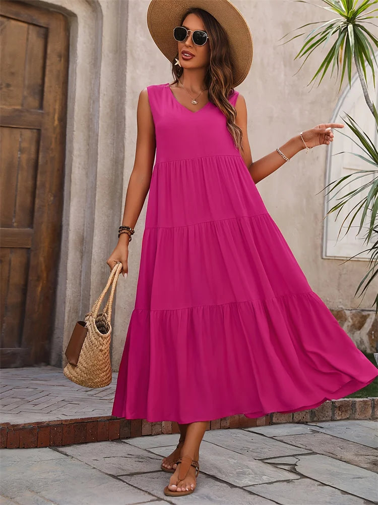 Vestido de verano sin mangas con escote en V y corte A – AROA