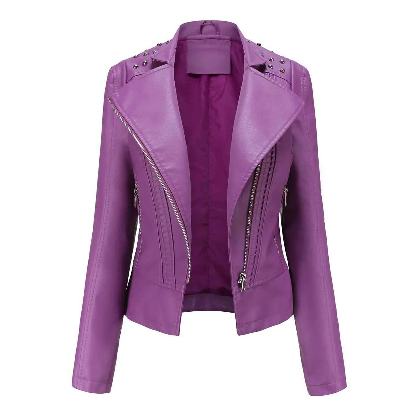 DOUTZEN - Chaqueta de cuero slim con estilo para mujeres
