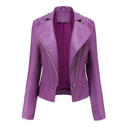 DOUTZEN - Chaqueta de cuero slim con estilo para mujeres