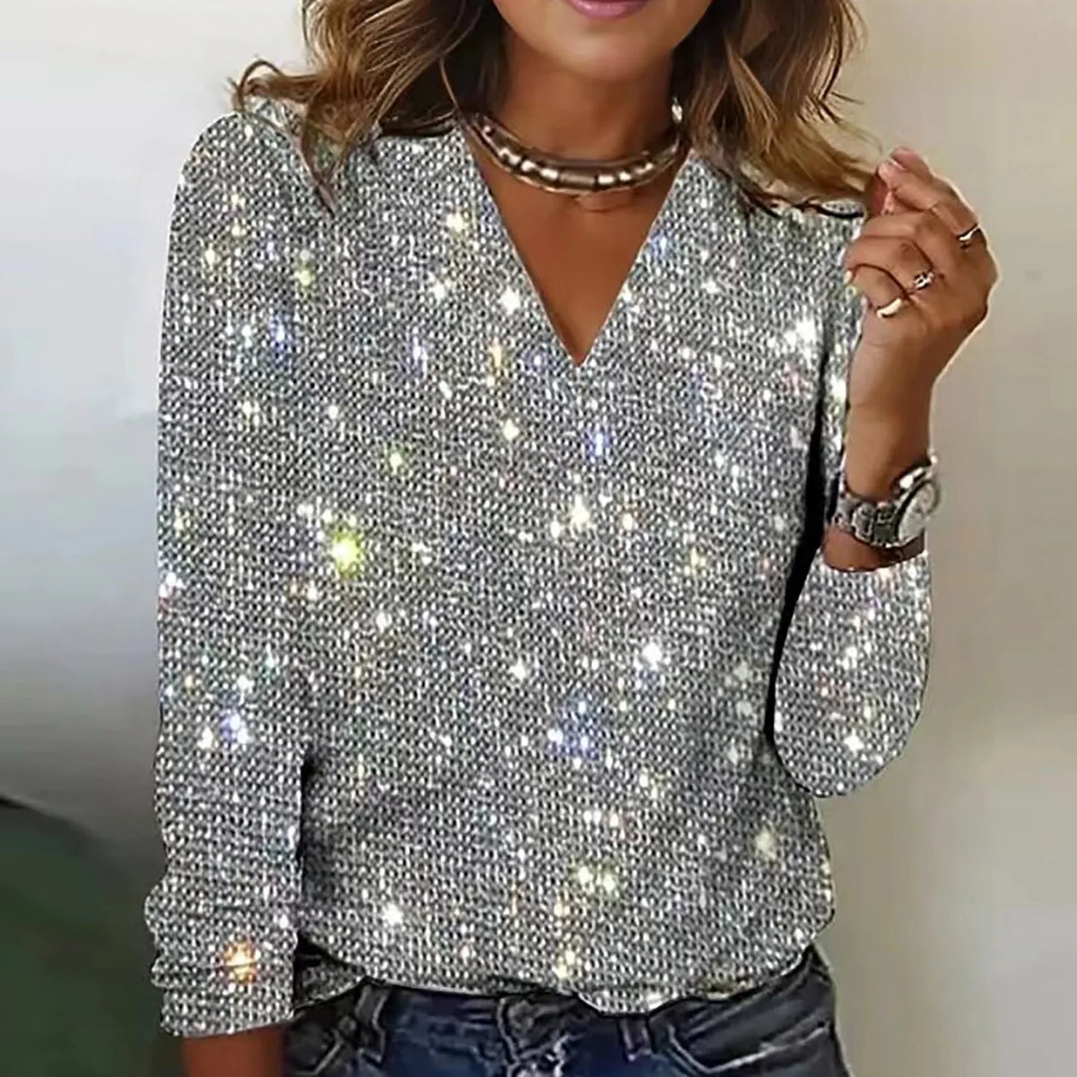 Top de mujer con efecto brillante y diseño elegante – ROWELIA