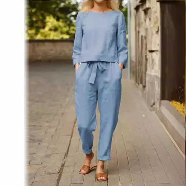 Conjunto fluido para mujer con cinturón de lazo y estilo elegante – NOELLE