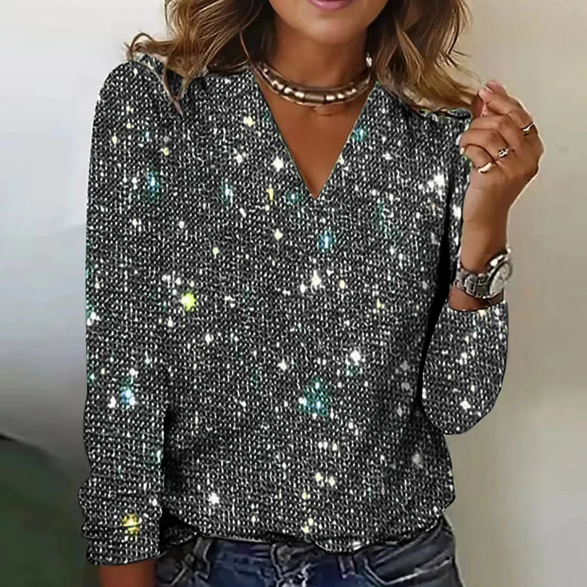 Top de mujer con efecto brillante y diseño elegante – ROWELIA