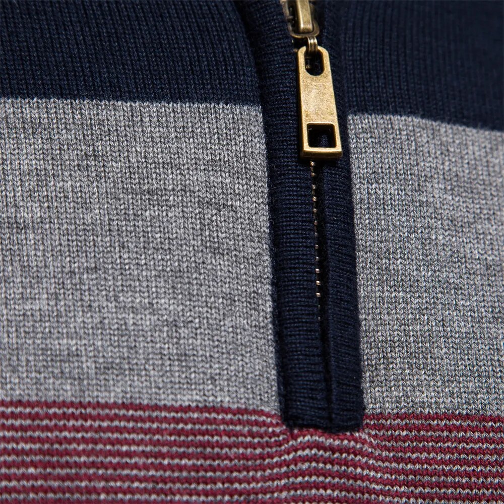Jersey de hombre con cremallera corta y diseño de rayas – TREVOR