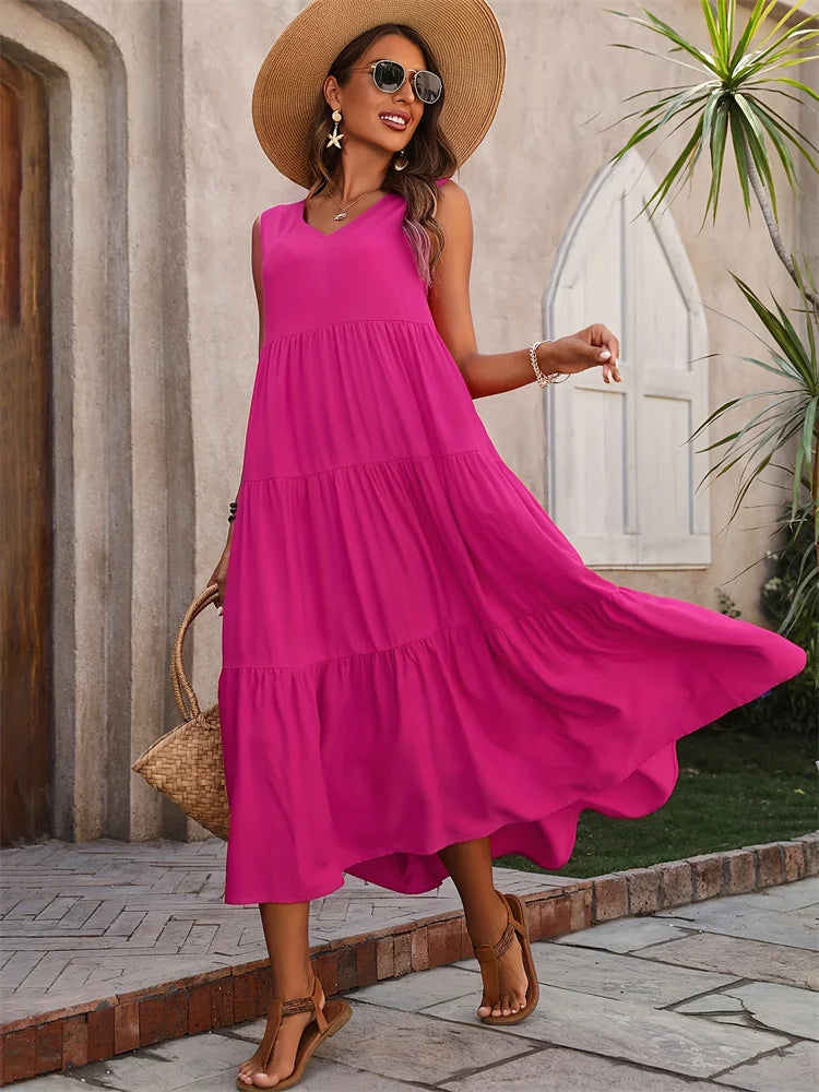 Vestido de verano sin mangas con escote en V y corte A – AROA
