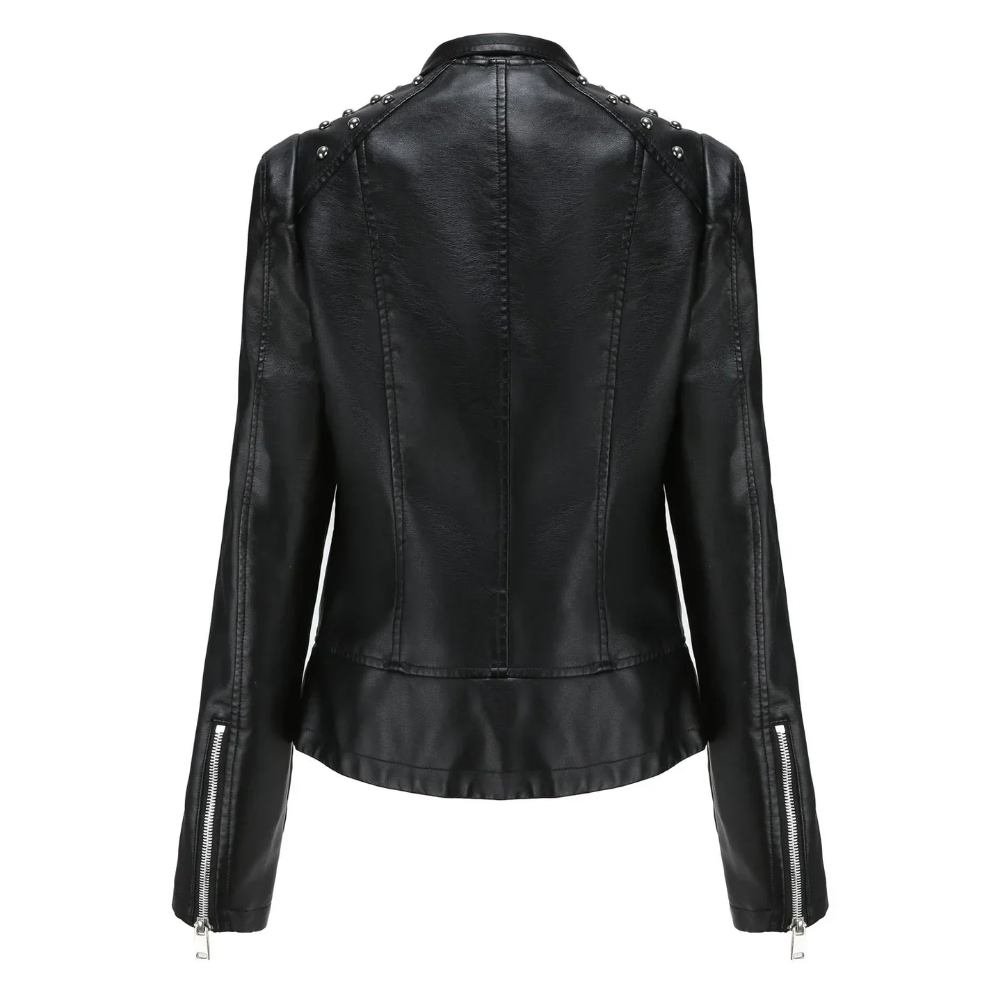 DOUTZEN - Chaqueta de cuero slim con estilo para mujeres