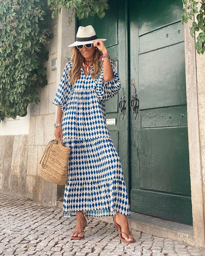 Vestido largo elegante con bordados y caída fluida – ZAIRA