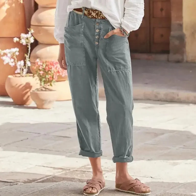 Pantalón de corte relajado y cintura alta para mujer – LIVARA