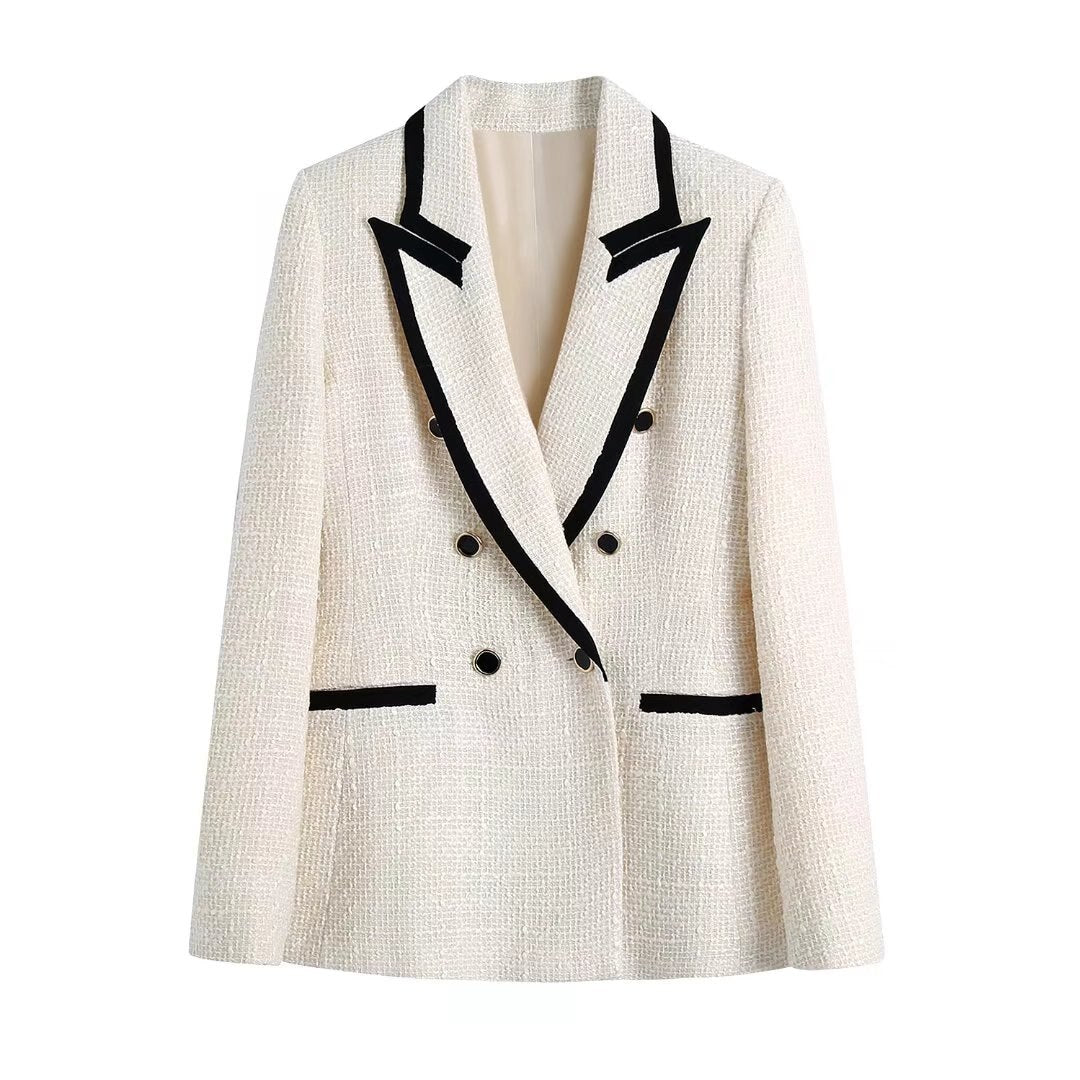 Blazer cruzado de mujer con detalles en contraste – THAINA