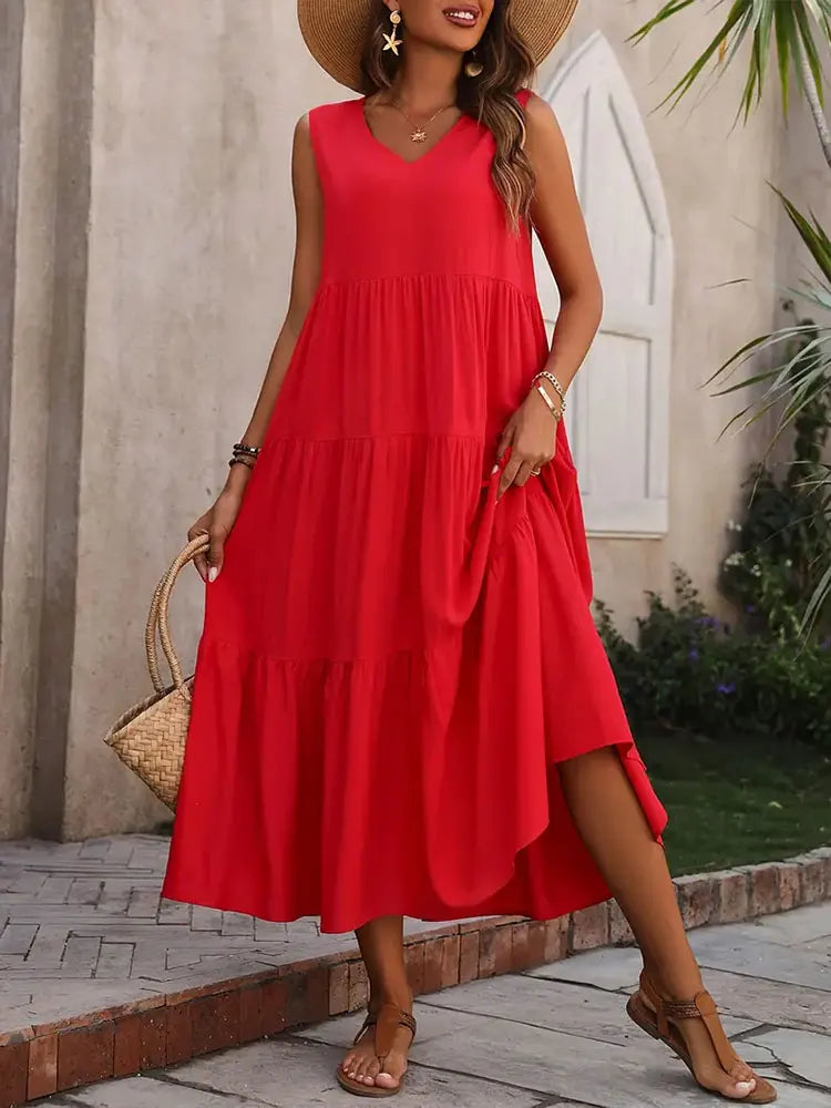 Vestido de verano sin mangas con escote en V y corte A – AROA