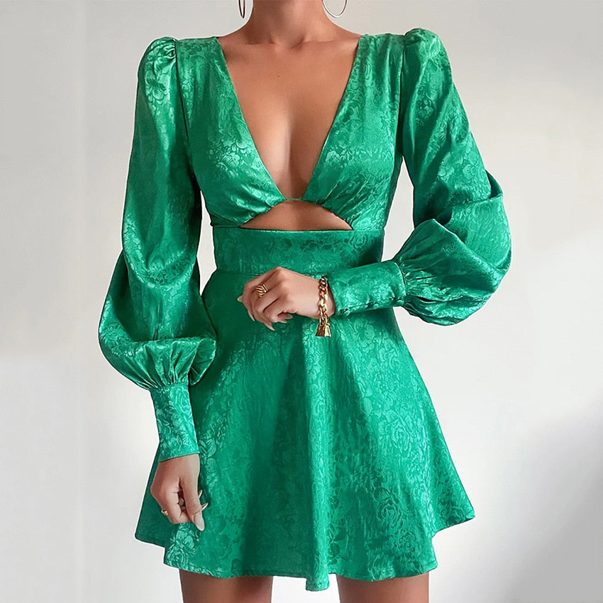 Vestido mini de mujer con escote profundo y cintura recortada – XIOMY