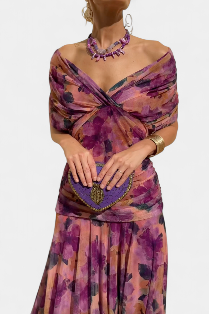 Amaranta – Vestido maxi floral con escote en V para mujer