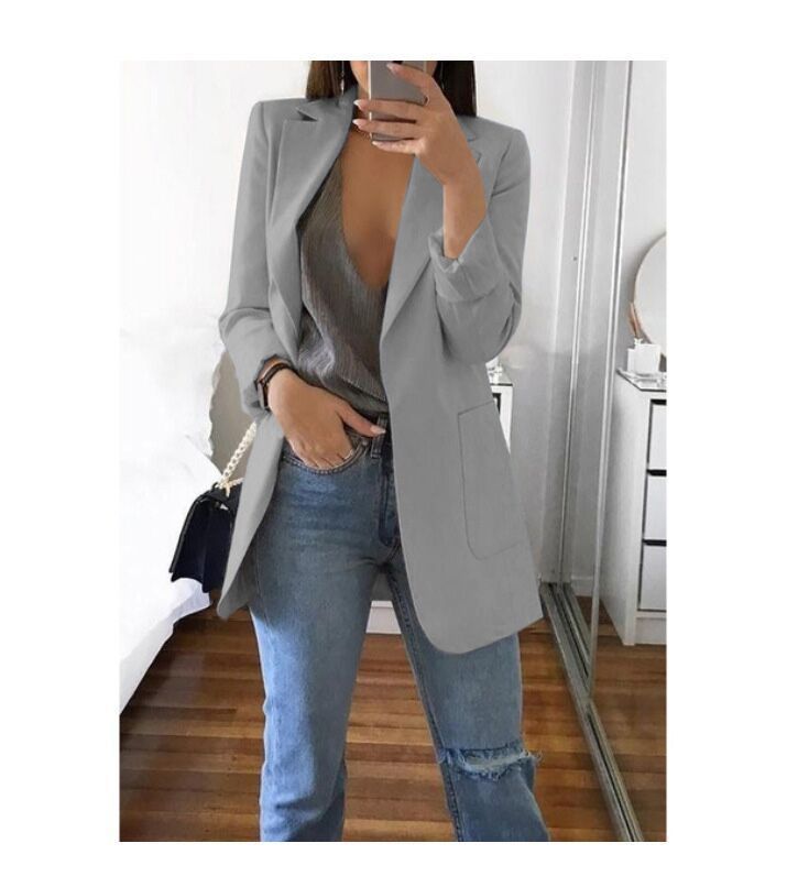 Blazer larga entallada con diseño abierto – VELARIA