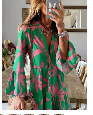 Vestido de Verano Corto con Estampado y Volante para Mujer – THEODELINDA