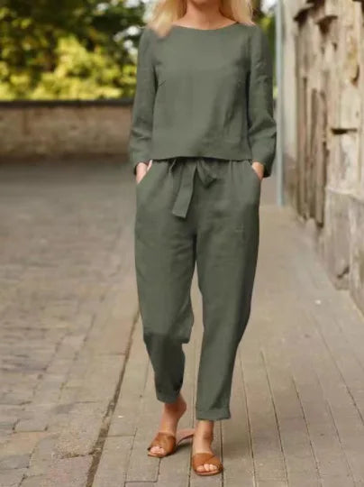 Conjunto fluido para mujer con cinturón de lazo y estilo elegante – NOELLE