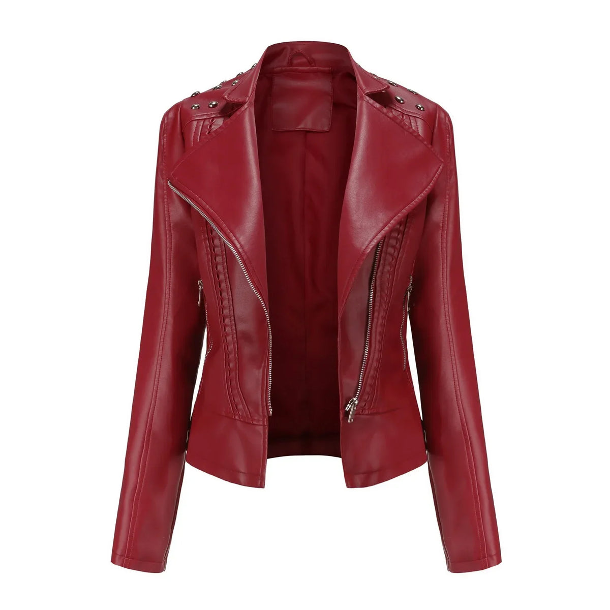 DOUTZEN - Chaqueta de cuero slim con estilo para mujeres