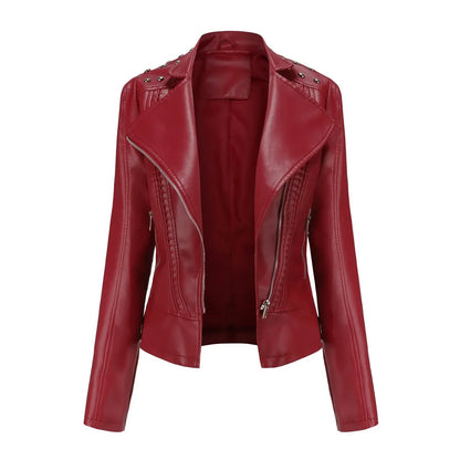 DOUTZEN - Chaqueta de cuero slim con estilo para mujeres