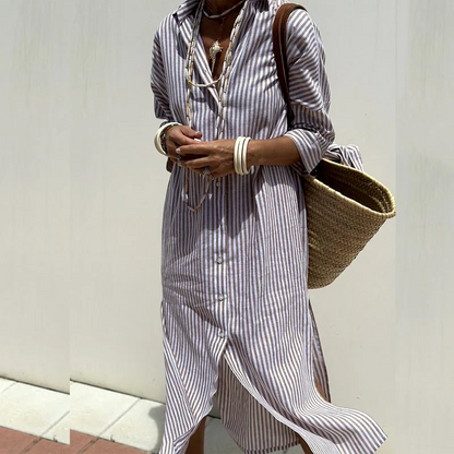 Vestido camisero de algodón con rayas y corte relajado – KARELIA