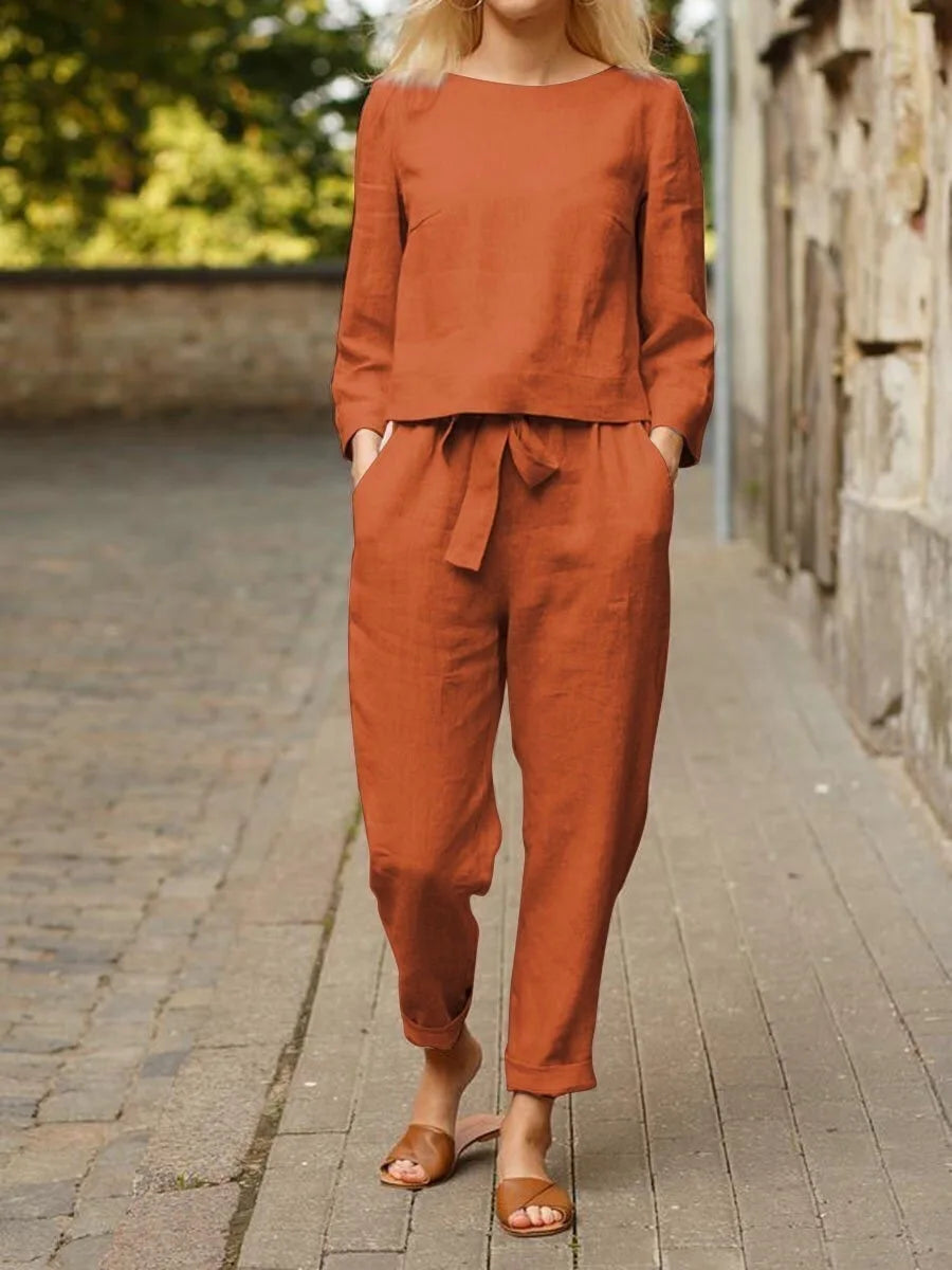 Conjunto fluido para mujer con cinturón de lazo y estilo elegante – NOELLE