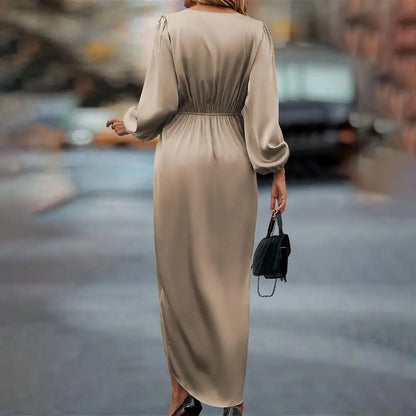Vestido midi cruzado con mangas largas para mujer – CANDY