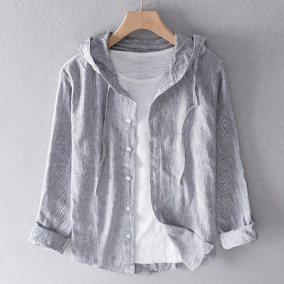 Blusa de mujer a rayas con capucha y cierre de botones – GREVINA