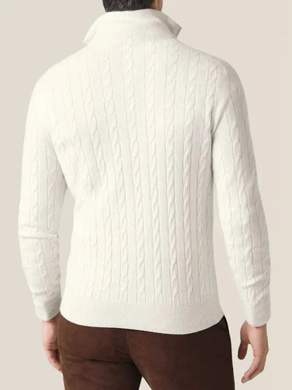 Suéter de hombre con dibujo trenzado y cuello alto con cremallera – ALDERIK