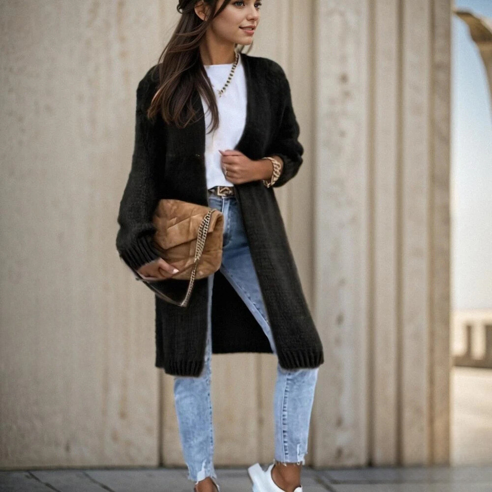 NADIA - Cárdigan de moda con frente abierto y mangas caídas para mujer