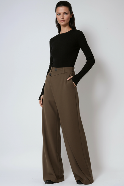 Pantalón fluido de mujer con pierna ancha y diseño cruzado – LÍVORA
