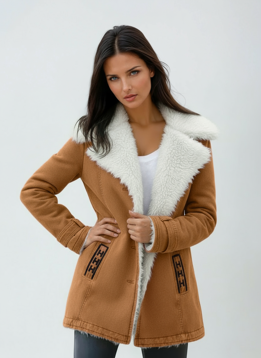 Abrigo de invierno para mujer con cuello de peluche y cierre de botones – JACIRA