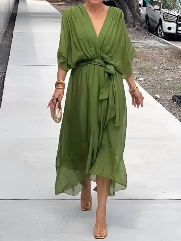 Vestido Midi Mujer Cruzado con Cinturón y Escote en V | Elegante y Versátil para Cualquier Ocasión 2