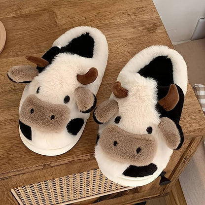 NICOLE - Zapatillas de casa cálidas con diseño de vaca para mujeres