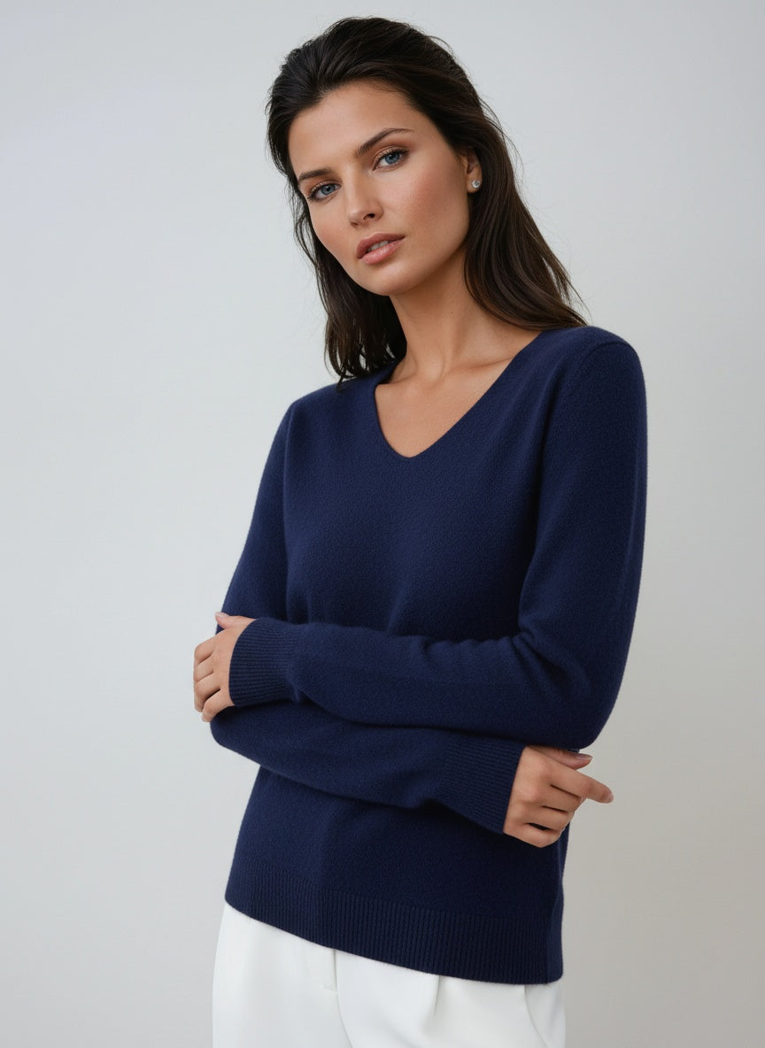 Jersey de mujer con cuello en pico y manga larga – VELENA