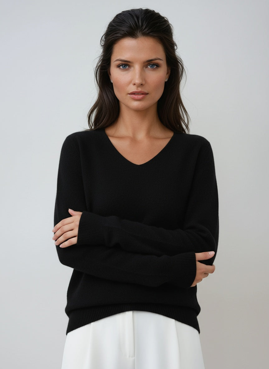 Jersey de mujer con cuello en pico y manga larga – VELENA