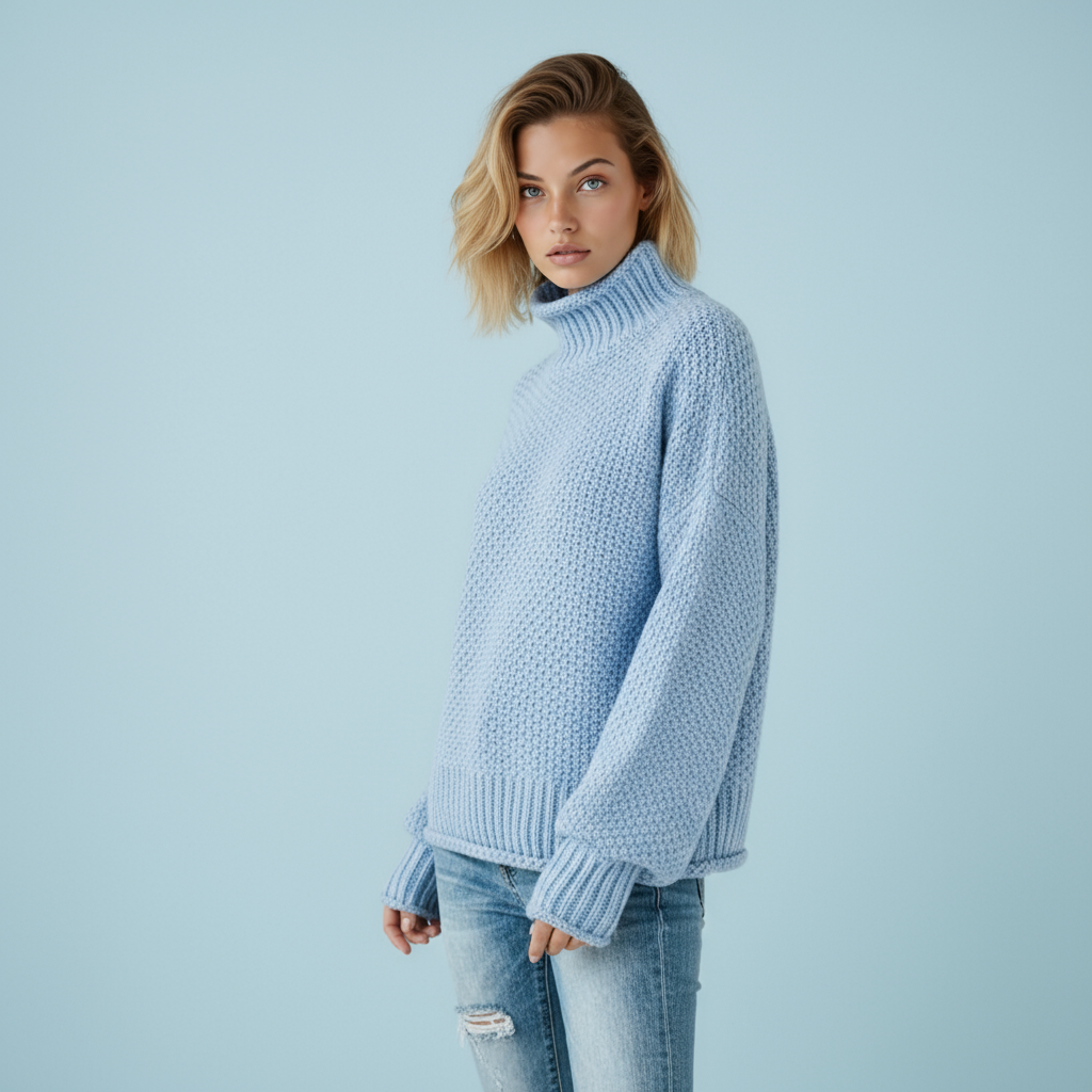 Jersey de mujer de punto con cuello alto y manga larga – EVYNA